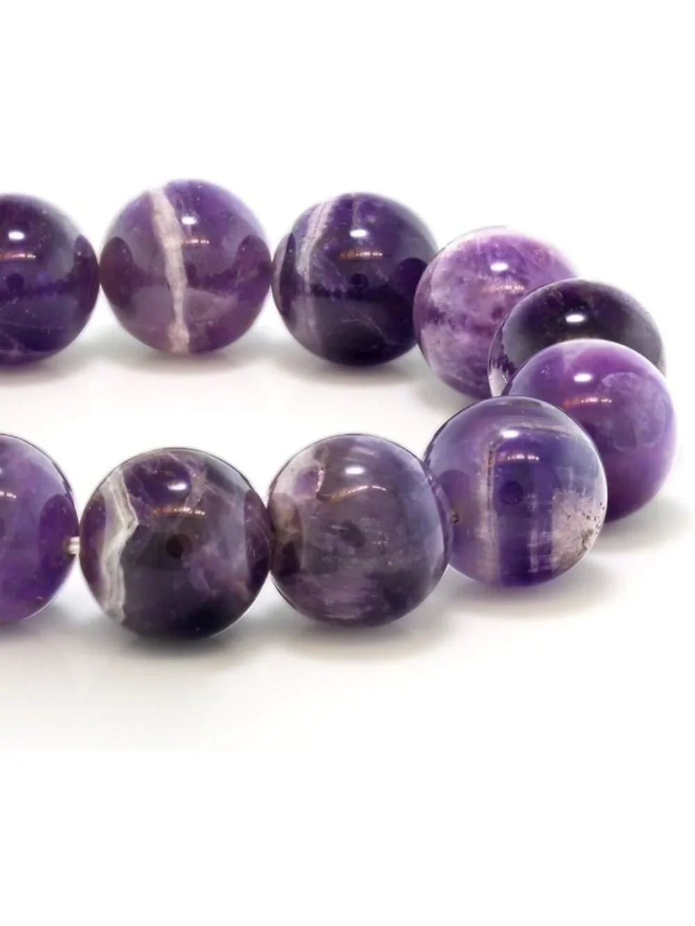 Purple Amethyst Bead Stretchy Bracelet for Women | 8.5 Inch | 16MM Round